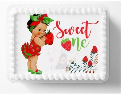 Adorable Strawberry Baby Edible Image Birthday or Baby Shower Party Cake Topper Edible Cake Toppers Frosting Sheet Icing Paper Cake Decorati - image1
